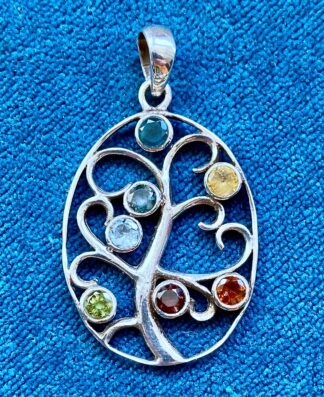 Lebensbaum Chakra Silber Anhänger mit Edelsteinen