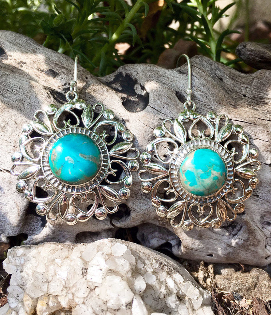 Blaue Ohrringe – Ohrringe Blau Mit Blumen-Anhänger | – Schmuck