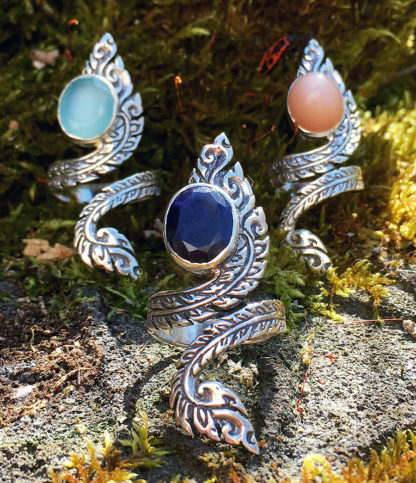 offene Silberringe mit Saphir, Chalcedon, Pink Moonstone