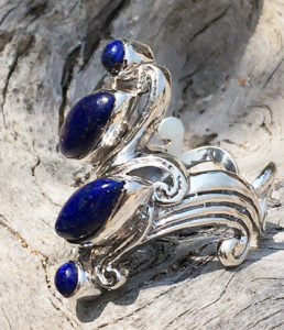 Silberring mit Lapislazuli und Pyrit